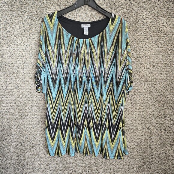 Catherines Top Womens Plus 2X Blue Mesh Scoop Neck Short Sleeve Blouse Ladies - Picture 1 of 7